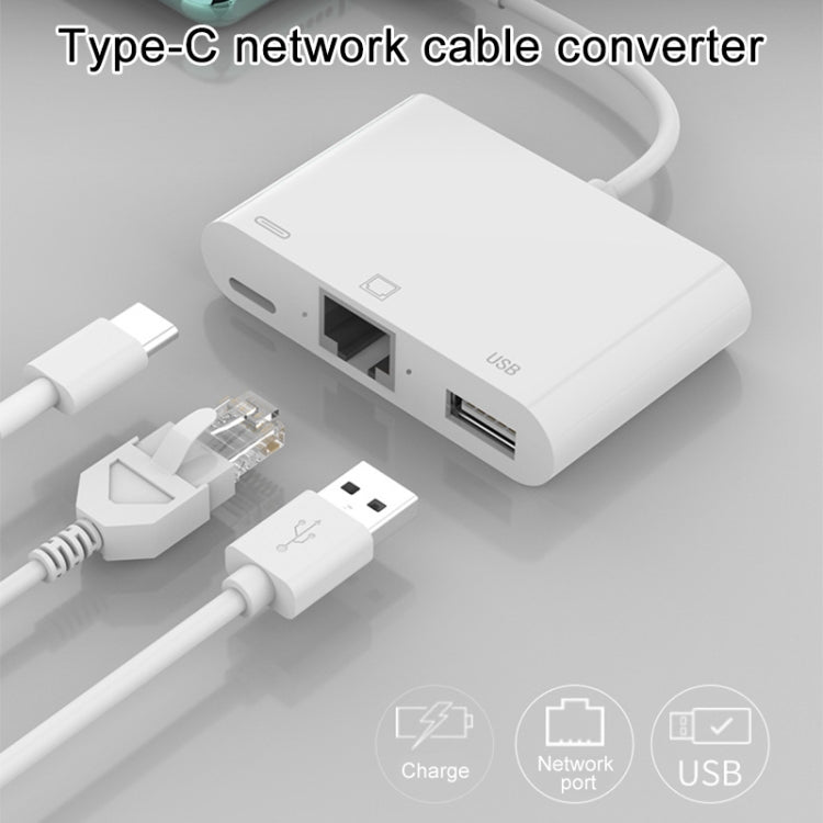 NK-107 TC 3 in 1 USB-C / Type-C Male to USB + Ethernet + Type-C Power Female Adapter My Store