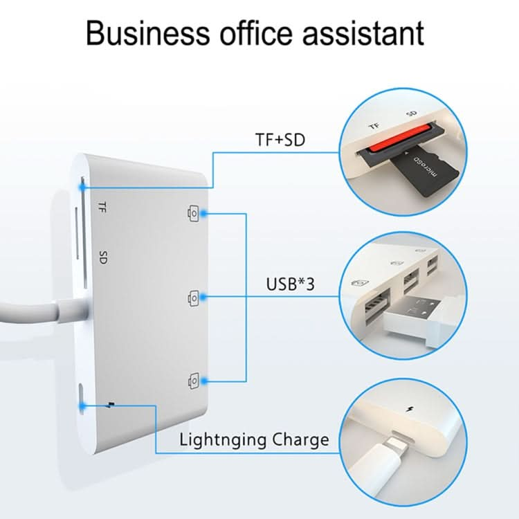 6 in 1 8 Pin Male to 3 USB + TF / SD Card Slot + 8 Pin Power Female Adapter