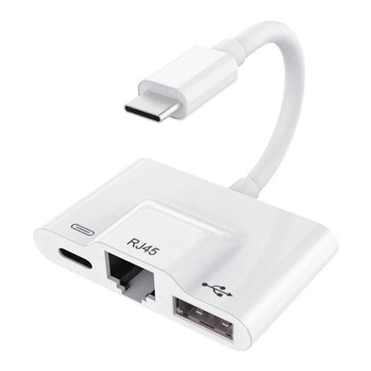 3 in 1 USB-C / Type-C Male to USB + 100M RJ45 Ethernet + Type-C Power Female Adapter-Reluova