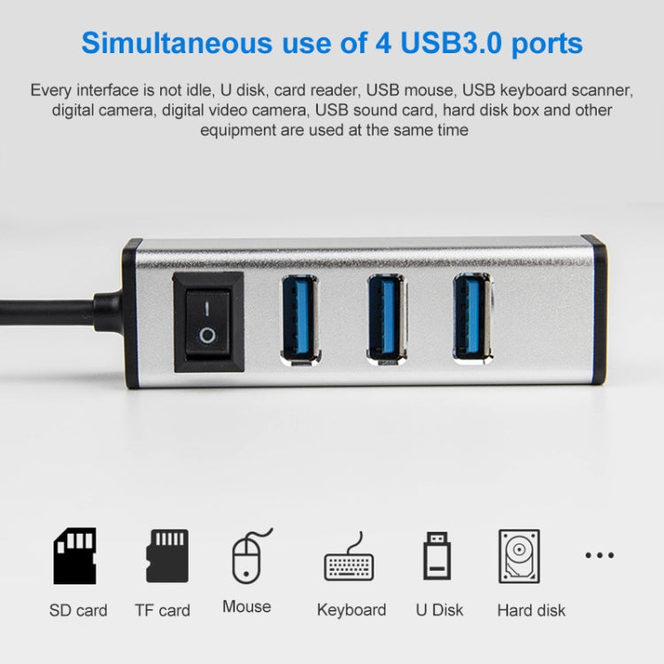 USB-C / Type-C to 4 USB 3.0 Ports Aluminum Alloy HUB with Switch