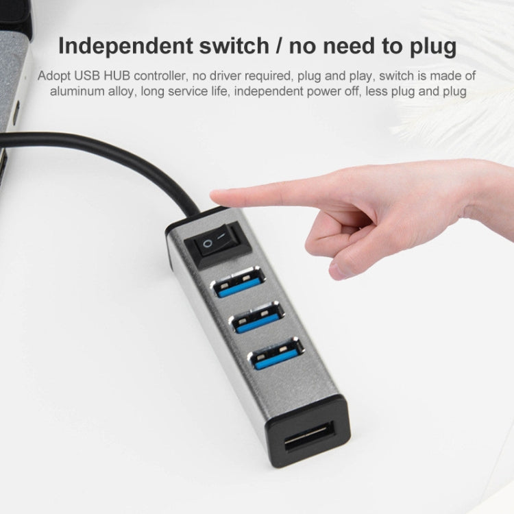 USB-C / Type-C to 4 USB 3.0 Ports Aluminum Alloy HUB with Switch