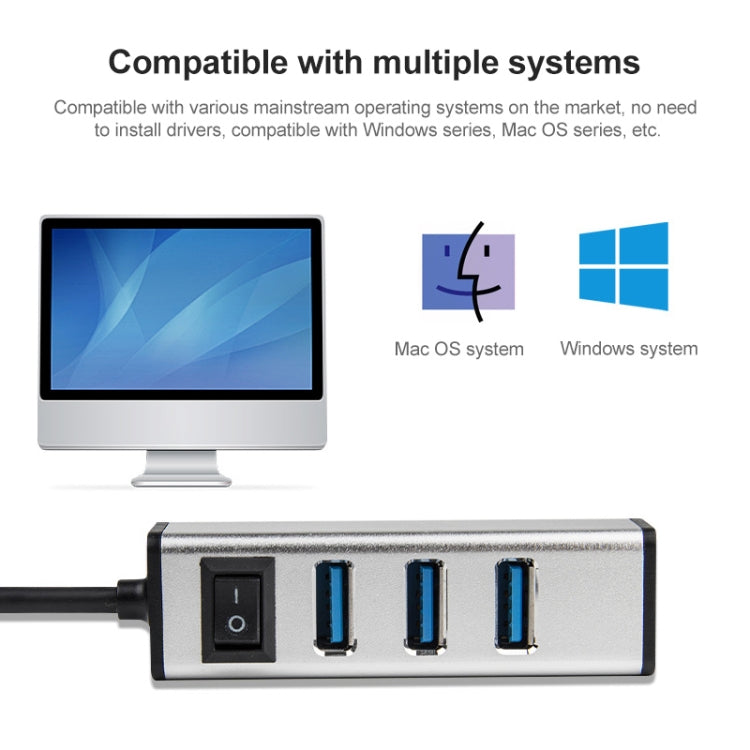 USB-C / Type-C to 4 USB 3.0 Ports Aluminum Alloy HUB with Switch