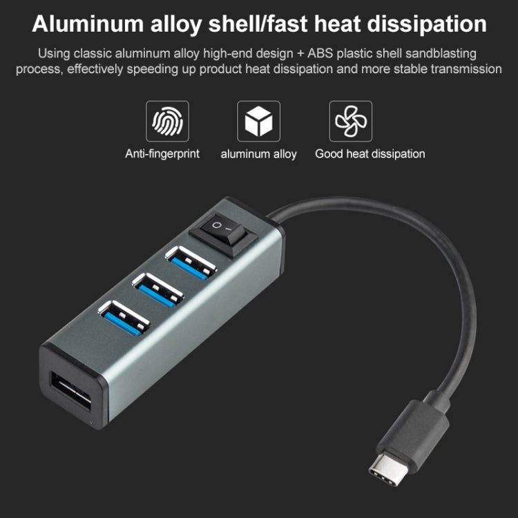 USB-C / Type-C to 4 USB 3.0 Ports Aluminum Alloy HUB with Switch My Store