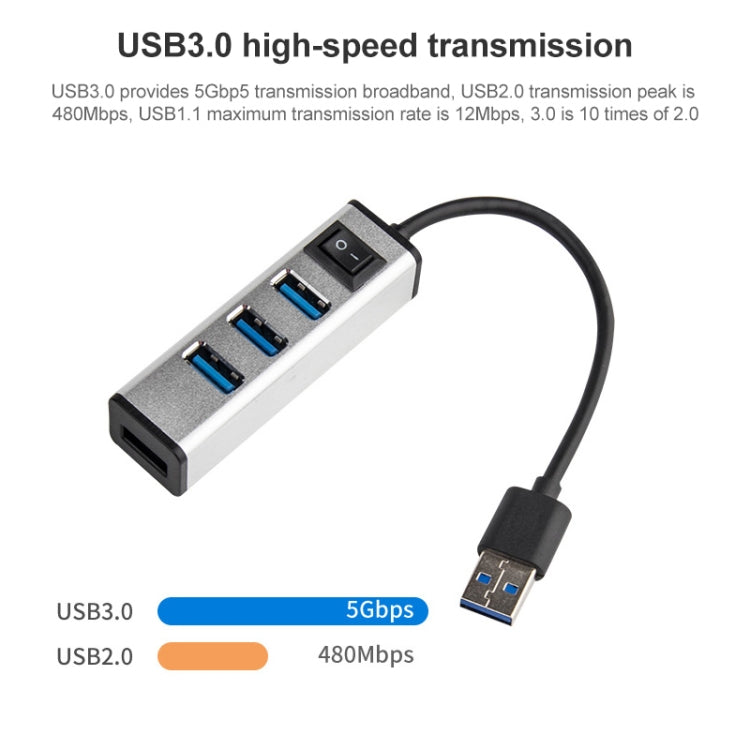 USB to 4 USB 3.0 Ports Aluminum Alloy HUB with Switch My Store