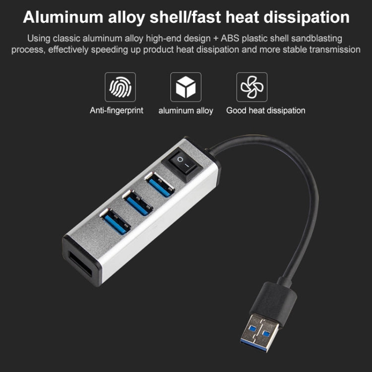 USB to 4 USB 3.0 Ports Aluminum Alloy HUB with Switch