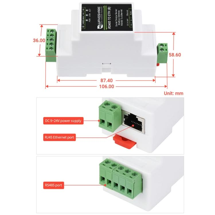 Waveshare RS232 to RJ45 Module TCP/IP to Serial Converters My Store