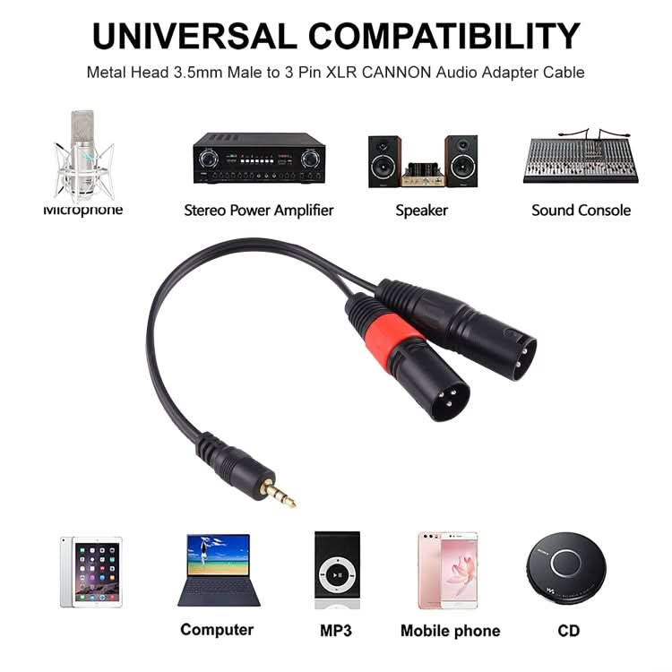 30cm Metal Head 3.5mm Male to 3 Pin XLR CANNON Male Audio Connector Adapter Cable My Store