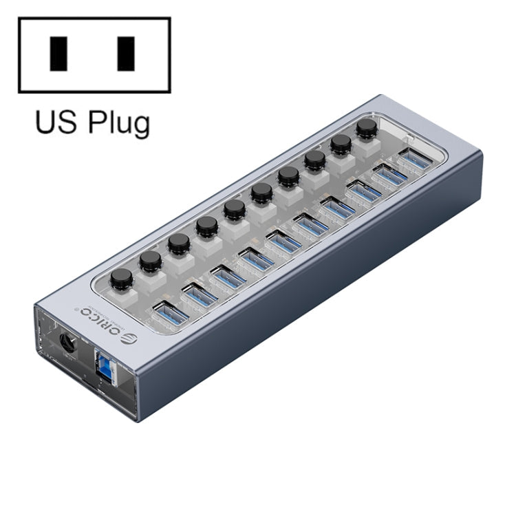 ORICO AT2U3-10AB-GY-BP 10 Ports USB 3.0 HUB with Individual Switches & Blue LED Indicator, EU Plug