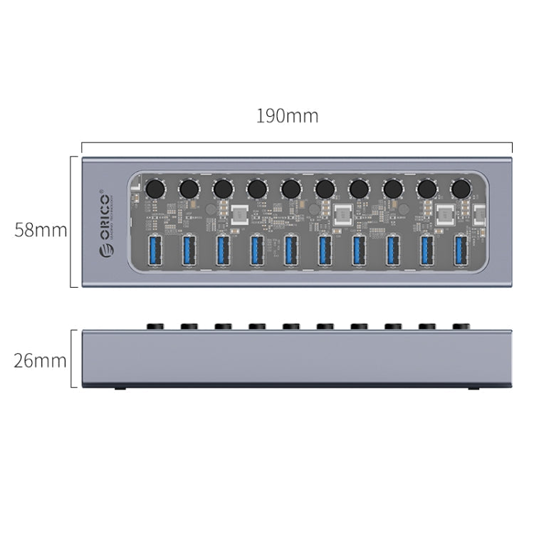 ORICO AT2U3-10AB-GY-BP 10 Ports USB 3.0 HUB with Individual Switches & Blue LED Indicator, EU Plug My Store