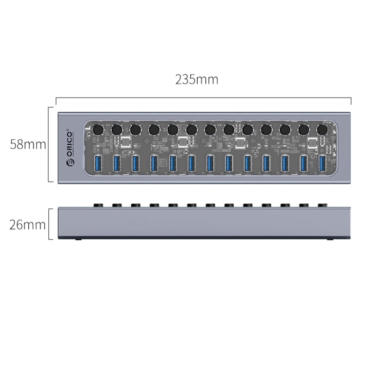 ORICO AT2U3-13AB-GY-BP 13 Ports USB 3.0 HUB with Individual Switches & Blue LED Indicator, US Plug My Store