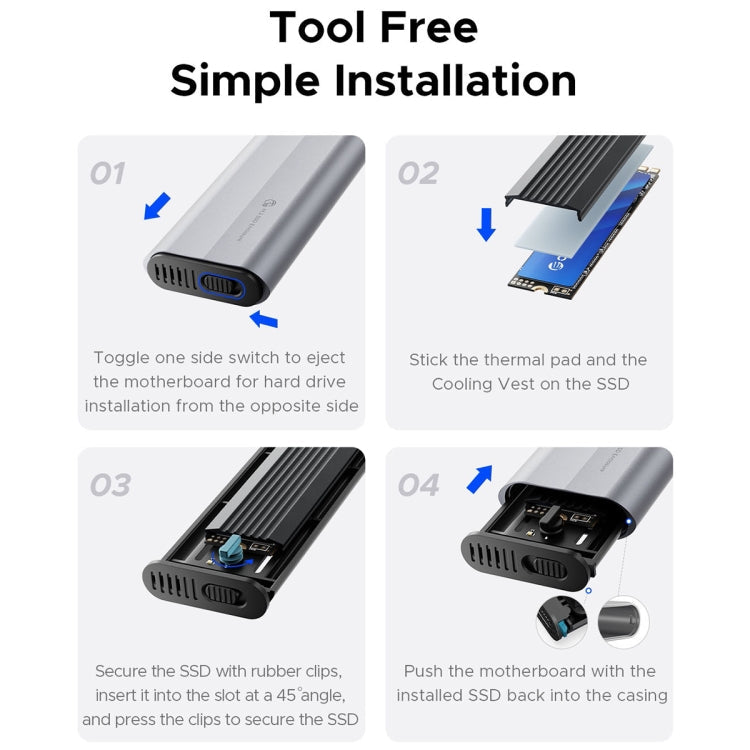 ORICO AXM2-G2-V1-GY-BP M.2 NVMe SSD Enclosure with Silicone Protective Case & Type-C+USB Case