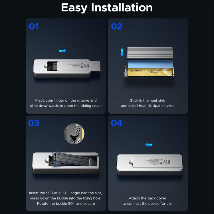 ORICO OUM2-G20-GY-BP 20Gbps M.2 SSD Enclosure with Type-C+USB Cable