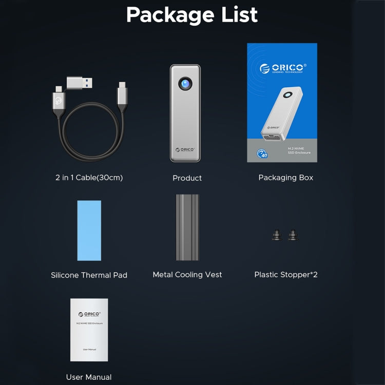 ORICO OUM2-G20-GY-BP 20Gbps M.2 SSD Enclosure with Type-C+USB Cable