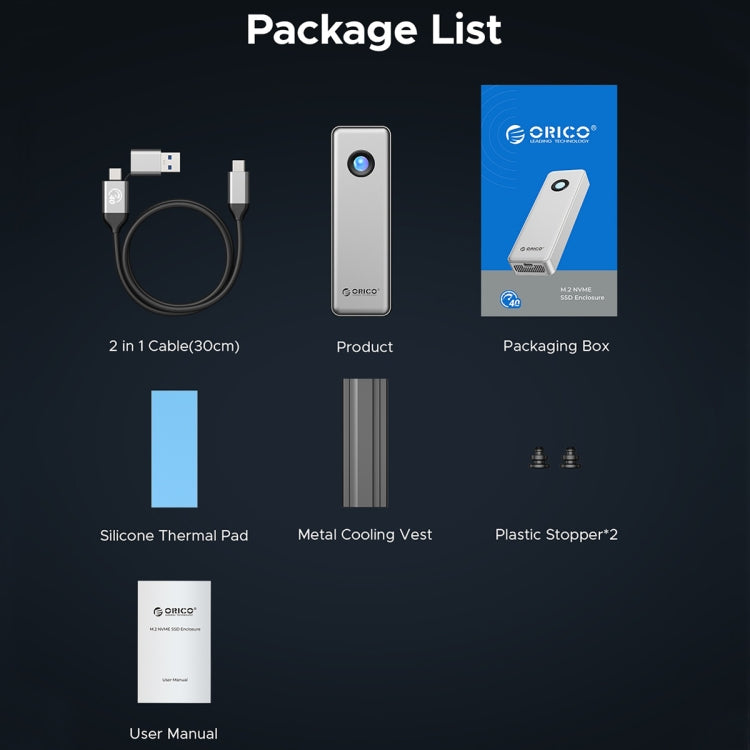 ORICO OUM2-U4-GY-BP 40Gbps M.2 SSD Enclosure with Type-C+USB Cable