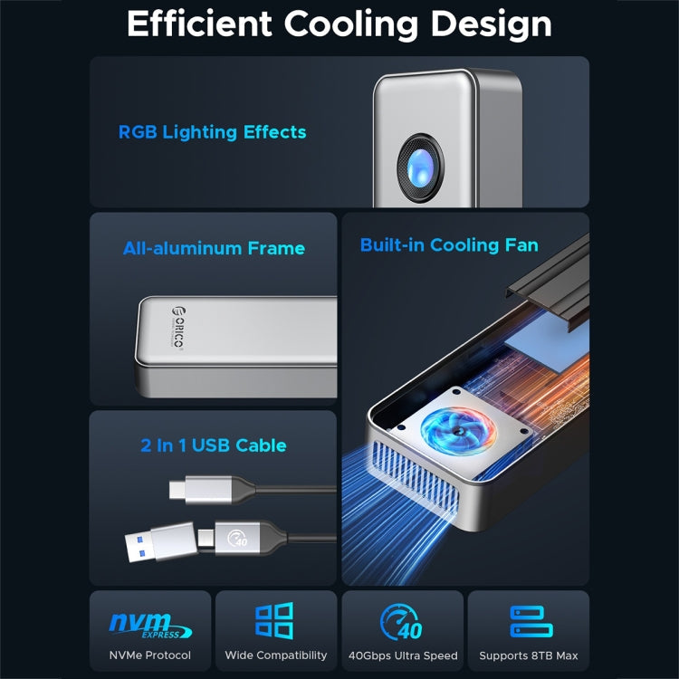 ORICO OUM2-U4-GY-BP 40Gbps M.2 SSD Enclosure with Type-C+USB Cable