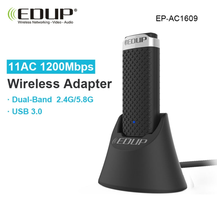 EDUP EP-AC1609 1200Mbps High Speed USB 3.0 WiFi Adapter Receiver Ethernet Adapter with 1m Extend Cable & Base