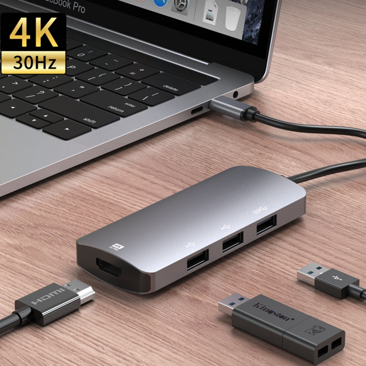 UC912 4 in 1 4K 30Hz USB 3.0 + 2 x USB 2.0 to USB-C / Type-C Multifunctional HUB Adapter