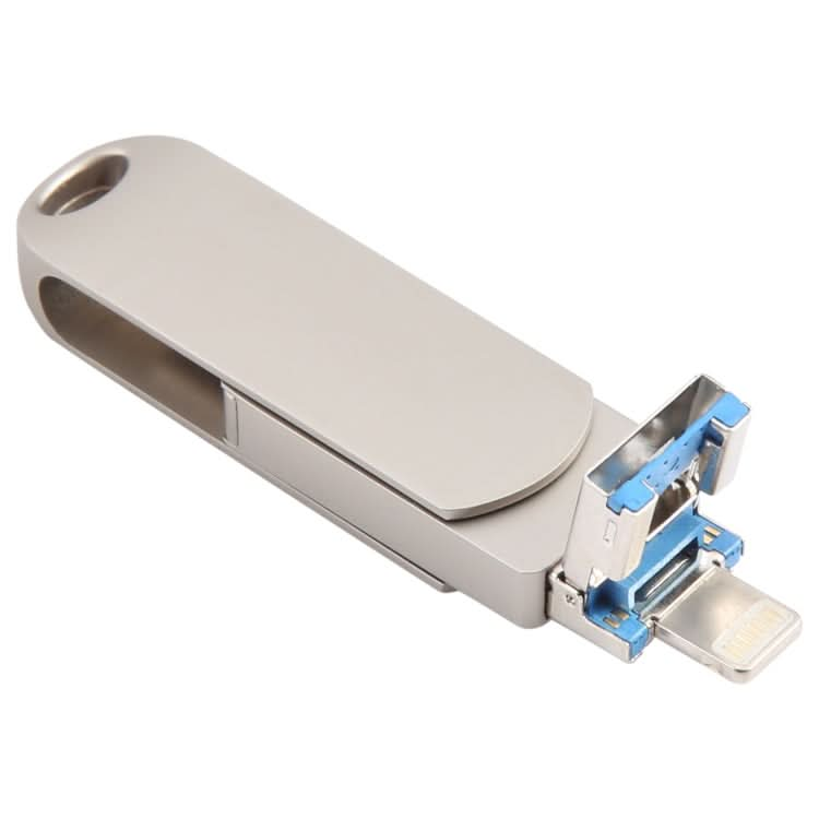 3 in 1 64G Micro USB + 8 Pin + Type-C Metal Rotating Push-pull Flash Disk with OTG Function