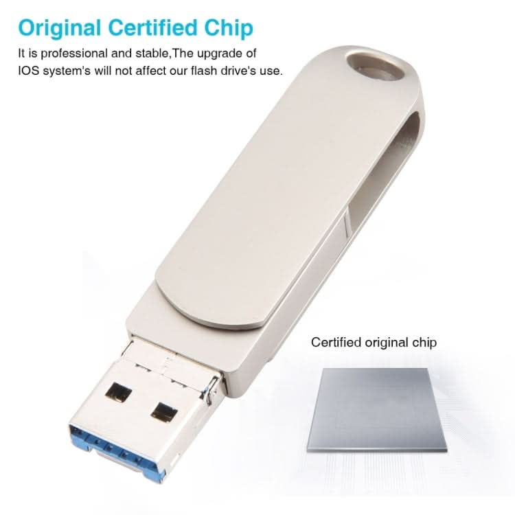 3 in 1 64G Micro USB + 8 Pin + Type-C Metal Rotating Push-pull Flash Disk with OTG Function