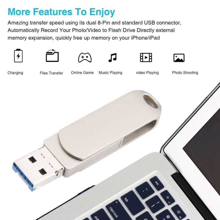 3 in 1 64G Micro USB + 8 Pin + Type-C Metal Rotating Push-pull Flash Disk with OTG Function