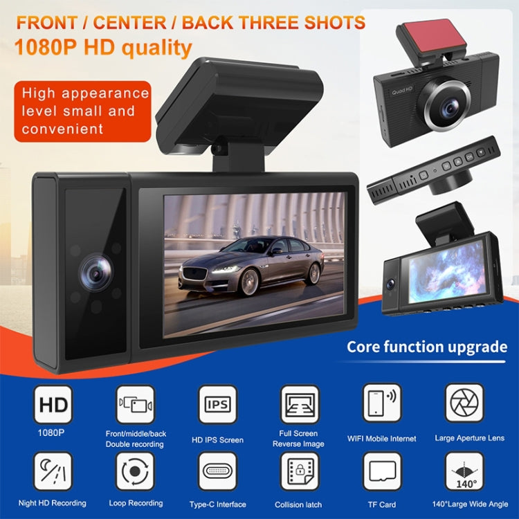 X12 2K Ultra HD Panoramic Triple Recording WiFi Car Driving Recorder Support Mobile APP