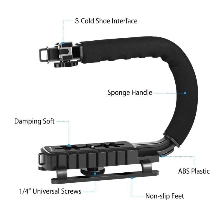 PULUZ U/C Shape Portable Handheld DV Bracket Stabilizer + LED Studio Light Kit with Cold Shoe Tripod Head  for All SLR Cameras and Home DV Camera My Store