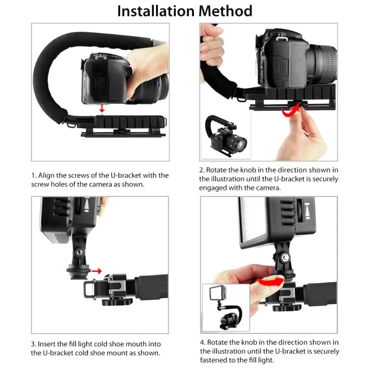 PULUZ U/C Shape Portable Handheld DV Bracket Stabilizer + LED Studio Light Kit with Cold Shoe Tripod Head  for All SLR Cameras and Home DV Camera My Store