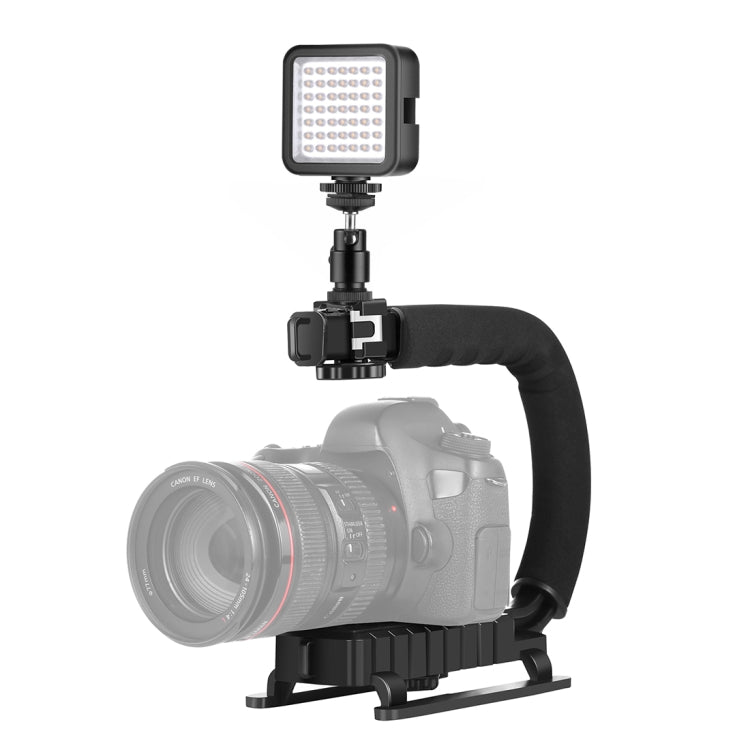 PULUZ U/C Shape Portable Handheld DV Bracket Stabilizer + LED Fill Light Kit with Cold Shoe Tripod Head for All SLR Cameras and Home DV Camera My Store