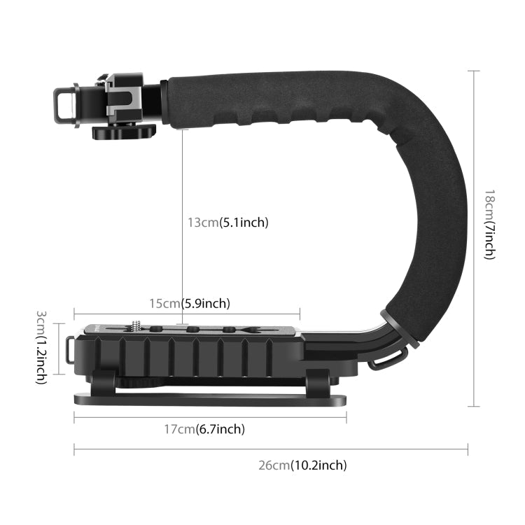 PULUZ U/C Shape Portable Handheld DV Bracket Stabilizer + LED Fill Light Kit with Cold Shoe Tripod Head for All SLR Cameras and Home DV Camera