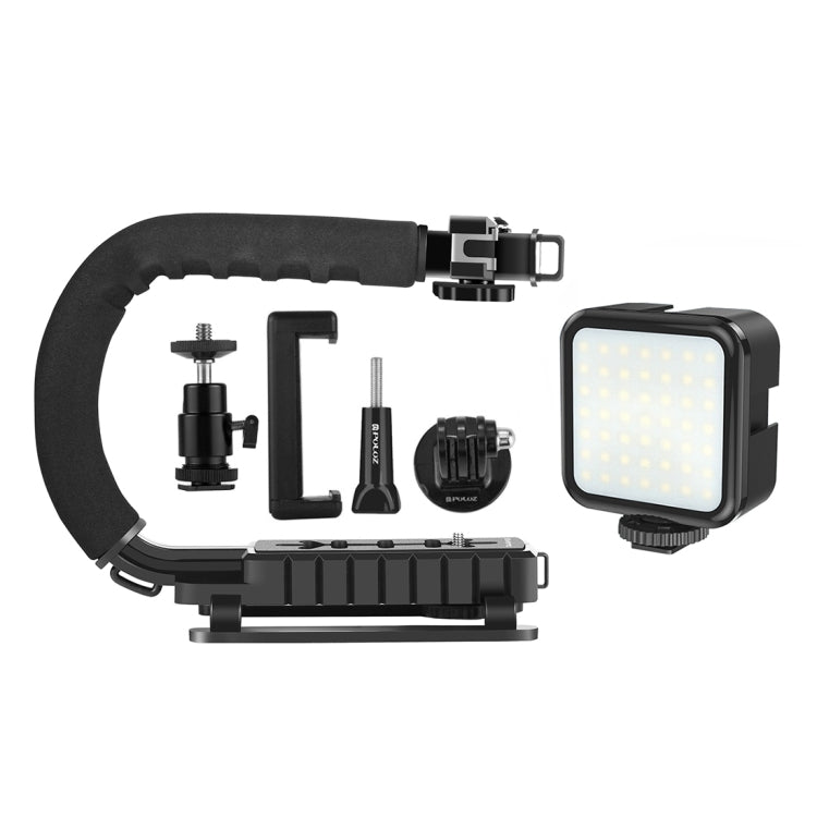 PULUZ U/C Shape Portable Handheld DV Bracket Stabilizer + LED Fill Light Kit with Cold Shoe Tripod Head for All SLR Cameras and Home DV Camera My Store