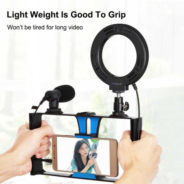 PULUZ 4 in 1 Vlogging Live Broadcast Smartphone Video Rig + 4.7 inch 12cm Ring LED Selfie Light Kits with Microphone + Tripod Mount + Cold Shoe Tripod Head for iPhone, Galaxy, Huawei, Xiaomi, HTC, LG, Google, and Other Smartphones My Store