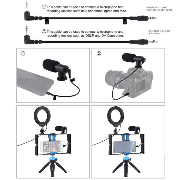 PULUZ 4 in 1 Vlogging Live Broadcast Smartphone Video Rig + 4.7 inch 12cm Ring LED Selfie Light Kits with Microphone + Tripod Mount + Cold Shoe Tripod Head for iPhone, Galaxy, Huawei, Xiaomi, HTC, LG, Google, and Other Smartphones My Store