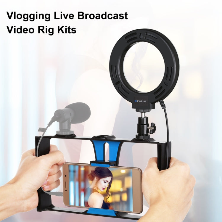 PULUZ 2 in 1 Vlogging Live Broadcast Smartphone Video Rig + 4.7 inch 12cm Ring LED Selfie Light Kits with Cold Shoe Tripod Head for iPhone, Galaxy, Huawei, Xiaomi, HTC, LG, Google, and Other Smartphones