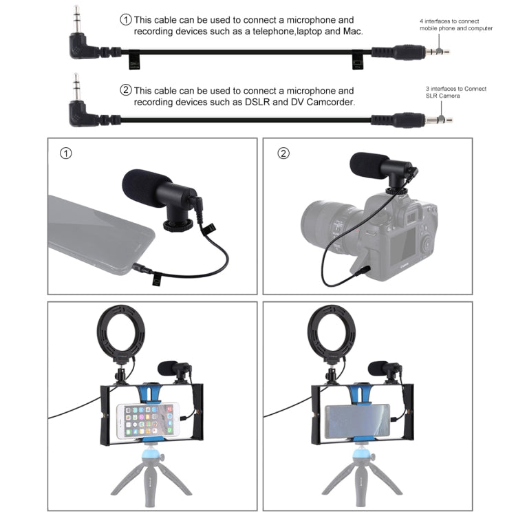 PULUZ 3 in 1 Vlogging Live Broadcast Smartphone Video Rig + Microphone +  4.7 inch 12cm Ring LED Selfie Light Kits with Cold Shoe Tripod Head for iPhone, Galaxy, Huawei, Xiaomi, HTC, LG, Google, and Other Smartphones