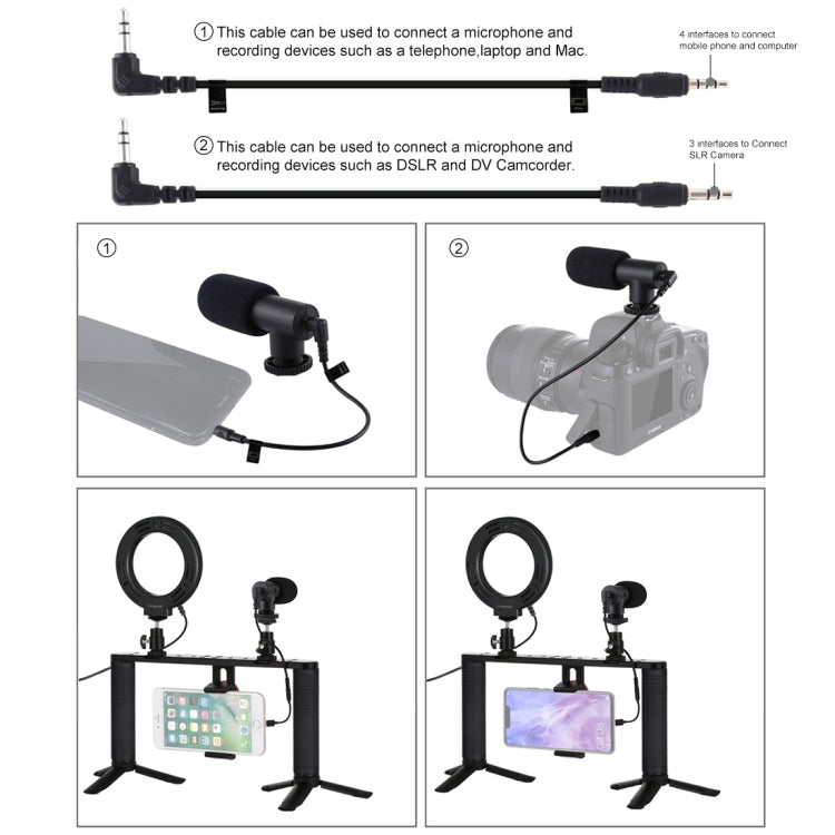 PULUZ 4 in 1 Vlogging Live Broadcast 4.7 inch 12cm Ring LED Selfie Light Smartphone Video Rig Handle Stabilizer Aluminum Bracket Kits with Microphone + Tripod Mount + Cold Shoe Tripod Head My Store