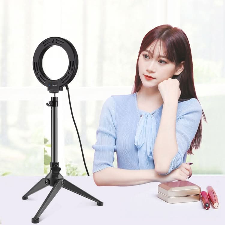 PULUZ 4.7 inch 12cm USB 3 Modes Dimmable LED Ring Vlogging Photography Video Lights + Desktop Tripod Holder with Cold Shoe Tripod Ball Head My Store