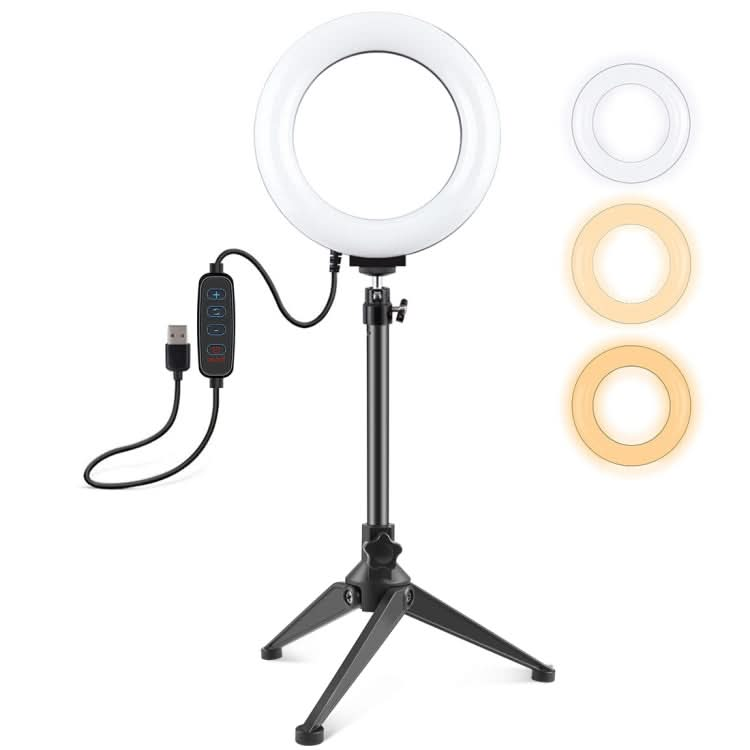 PULUZ 6.2 inch 16cm USB 3 Modes Dimmable LED Ring Vlogging Photography Video Lights + Desktop Tripod Holder with Cold Shoe Tripod Ball Head My Store