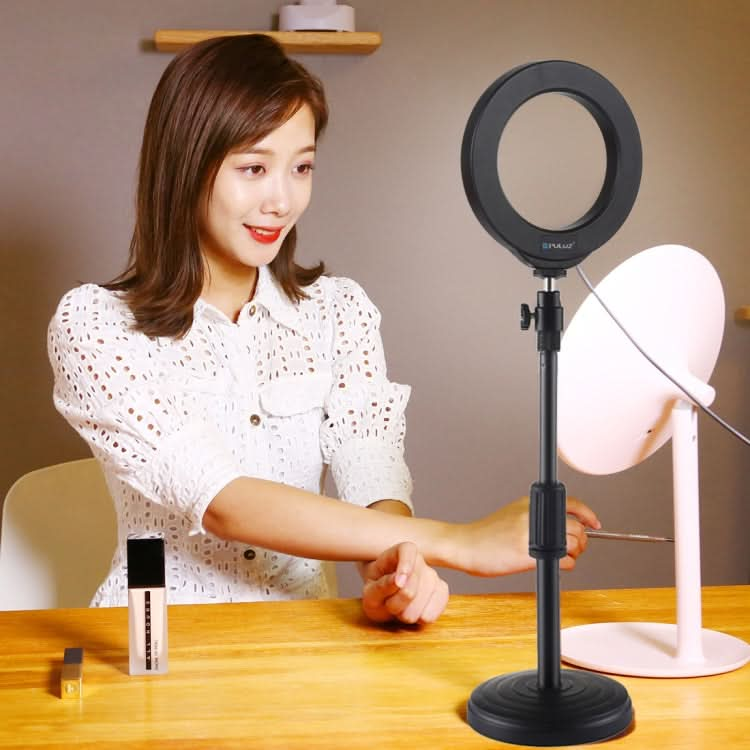 PULUZ 4.7 inch 12cm Curved Surface Ring Light + Round Base Desktop Mount USB 10 Modes 8 Colors RGBW Dimmable LED Ring Selfie Beauty Vlogging Photography Video Lights with Cold Shoe Tripod Ball Head My Store