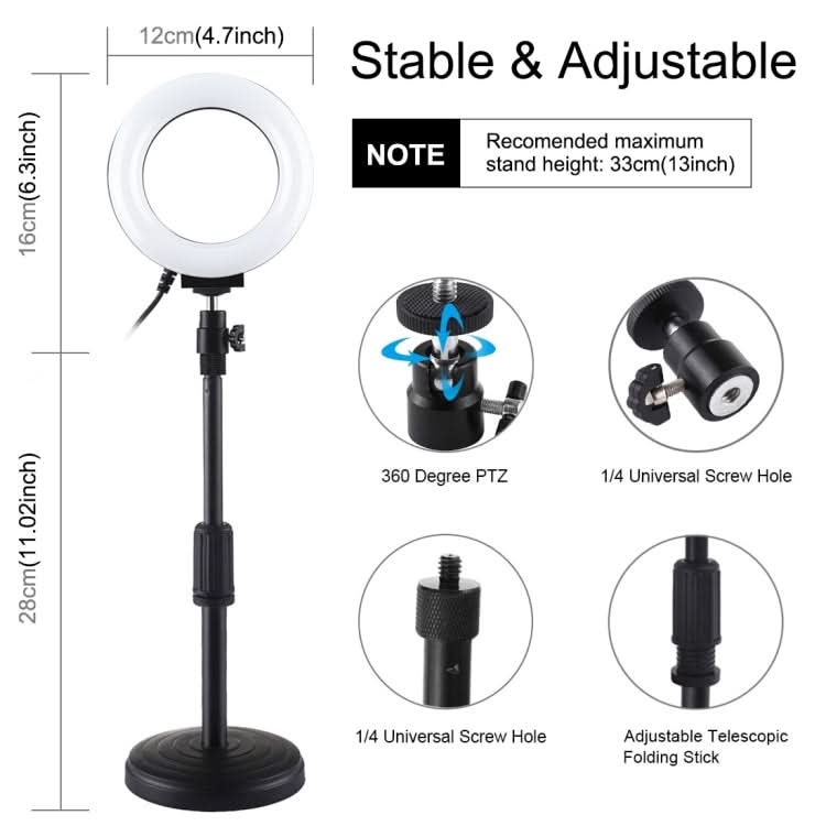 PULUZ 4.7 inch 12cm Curved Surface Ring Light + Round Base Desktop Mount USB 10 Modes 8 Colors RGBW Dimmable LED Ring Selfie Beauty Vlogging Photography Video Lights with Cold Shoe Tripod Ball Head My Store