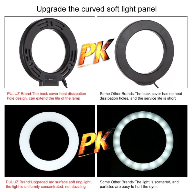 PULUZ 4.7 inch 12cm Curved Surface Ring Light + Round Base Desktop Mount USB 10 Modes 8 Colors RGBW Dimmable LED Ring Selfie Beauty Vlogging Photography Video Lights with Cold Shoe Tripod Ball Head My Store