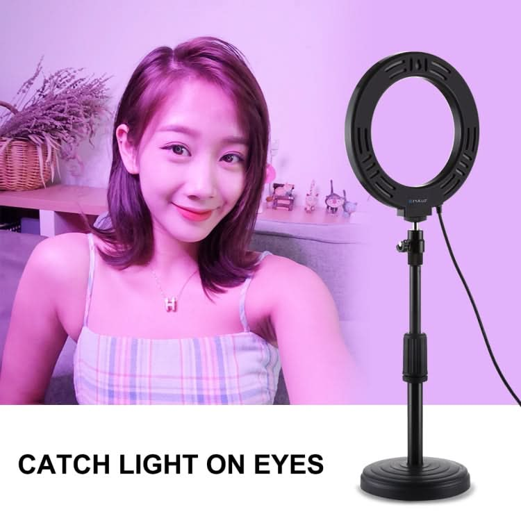 PULUZ 6.2 inch 16cm USB 10 Modes 8 Colors RGBW Dimmable LED Ring Vlogging Photography Video Lights + Round Base Desktop Mount with Cold Shoe Tripod Ball Head My Store