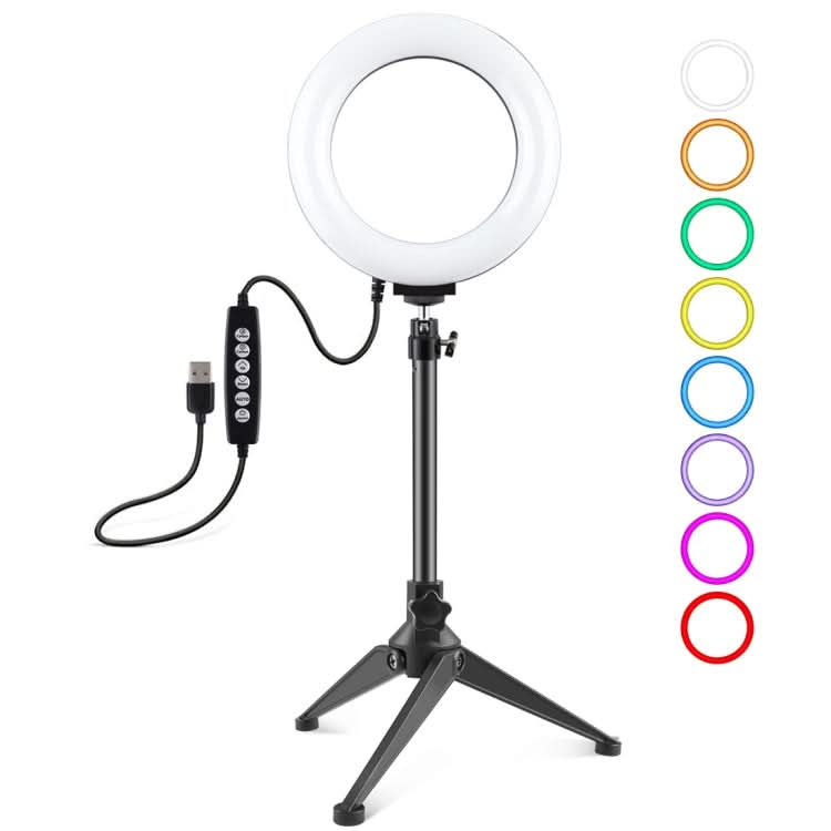 PULUZ 6.2 inch 16cm USB 10 Modes 8 Colors RGBW Dimmable LED Ring Vlogging Photography Video Lights + Desktop Tripod Mount with Cold Shoe Tripod Ball Head My Store