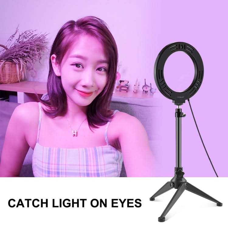 PULUZ 6.2 inch 16cm USB 10 Modes 8 Colors RGBW Dimmable LED Ring Vlogging Photography Video Lights + Desktop Tripod Mount with Cold Shoe Tripod Ball Head My Store