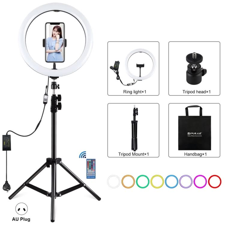 PULUZ 11.8 inch 30cm RGB Light 1.1m Tripod Mount Dimmable LED Ring Vlogging Selfie Photography Video Lights Live Broadcast Kits with Cold Shoe Tripod Ball Head & Phone Clamp My Store