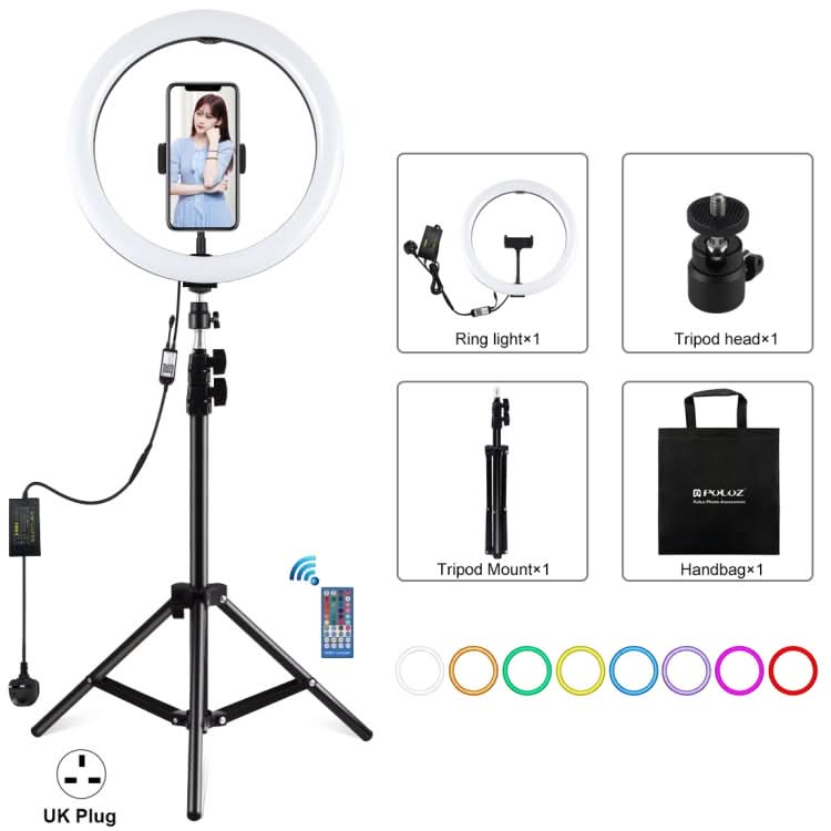 PULUZ 11.8 inch 30cm RGB Light 1.1m Tripod Mount Dimmable LED Ring Vlogging Selfie Photography Video Lights Live Broadcast Kits with Cold Shoe Tripod Ball Head & Phone Clamp My Store