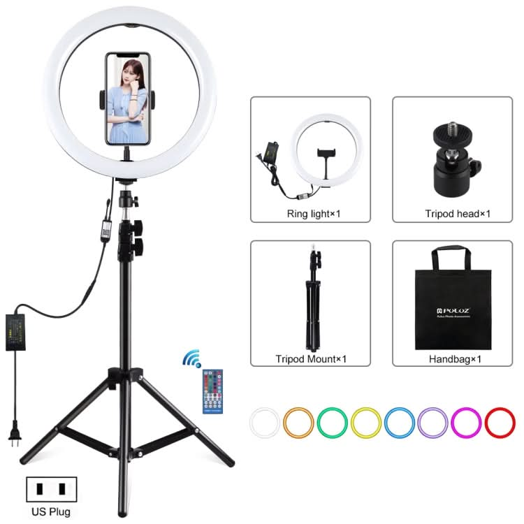 PULUZ 11.8 inch 30cm RGB Light 1.1m Tripod Mount Dimmable LED Ring Vlogging Selfie Photography Video Lights Live Broadcast Kits with Cold Shoe Tripod Ball Head & Phone Clamp My Store