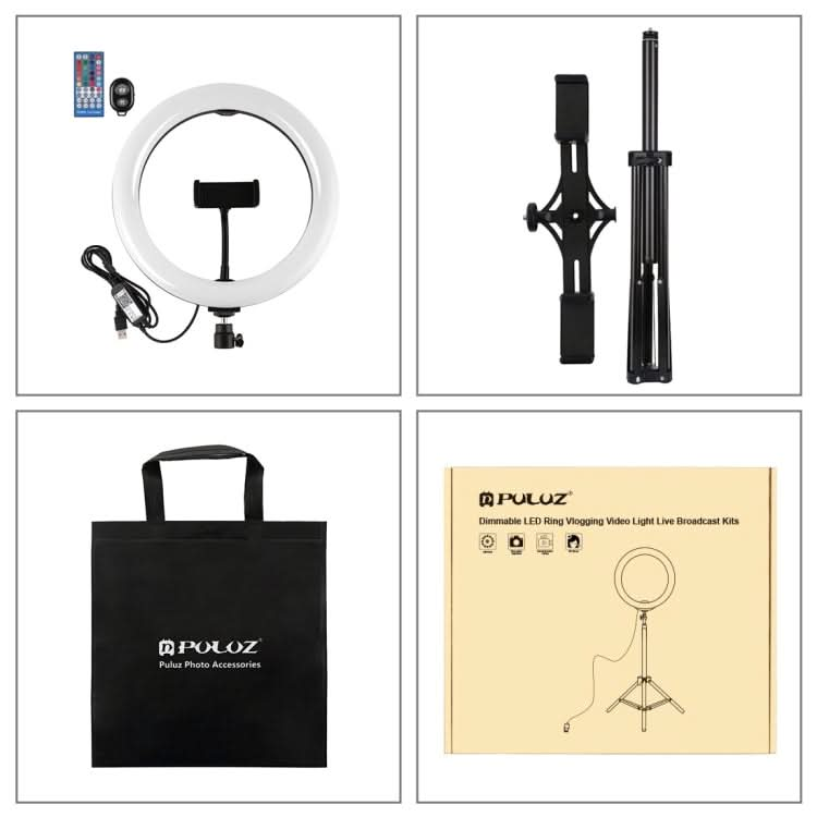 PULUZ 10.2 inch 26cm RGBW Light + 1.65m Tripod Mount + Dual Phone Bracket Curved Surface USB RGBW Dimmable LED Ring Selfie Beauty Vlogging Video Light Live Broadcast Kits with Cold Shoe Tripod Ball Head & Phone Clamp & Remote Control My Store