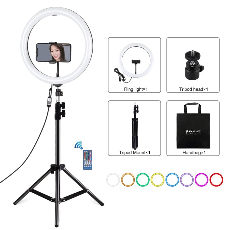 PULUZ 11.8 inch 30cm RGBW Light + 1.1m Tripod Mount Curved Surface Dimmable LED Dual Color Temperature LED Ring Selfie Vlogging Video Light  Live Broadcast Kits with Cold Shoe Tripod Ball Head & Phone Clamp & Remote Control My Store