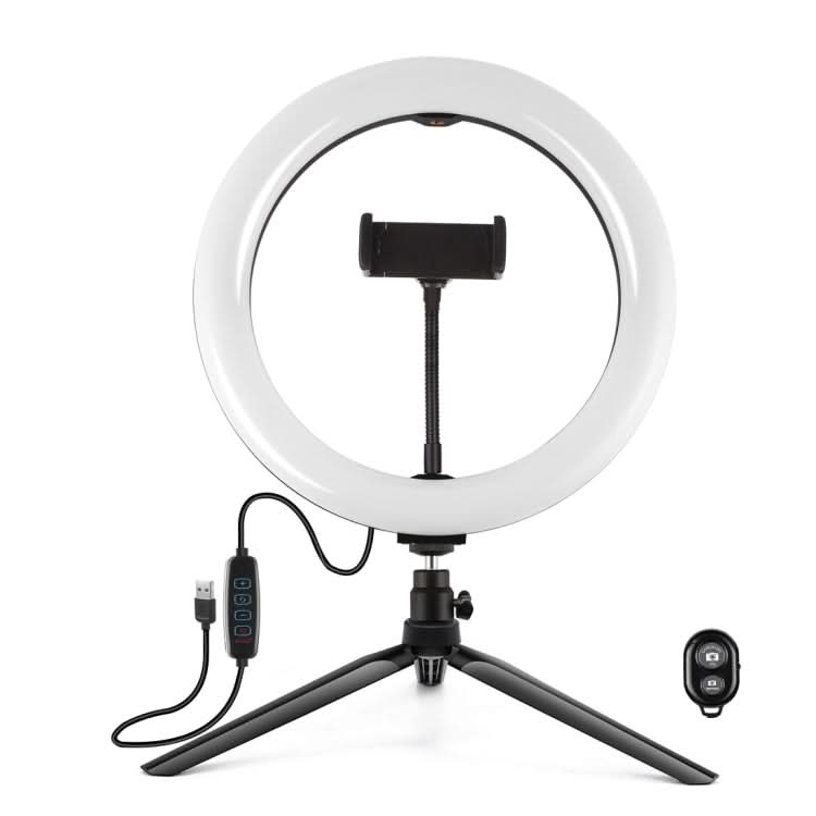 PULUZ 10.2 inch 26cm Light + Desktop Tripod Mount USB 3 Modes Dimmable Dual Color Temperature LED Curved Diffuse Light Ring Vlogging Selfie Photography Video Lights with Phone Clamp My Store