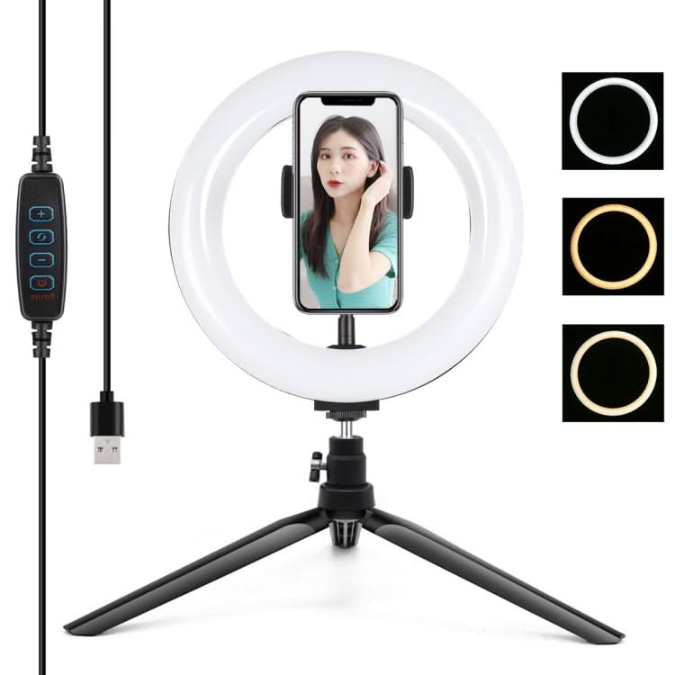 PULUZ 7.9 inch 20cm Light + Desktop Tripod Mount USB 3 Modes Dimmable Dual Color Temperature LED Curved Light Ring Vlogging Selfie Beauty Photography Video Lights with Phone Clamp My Store